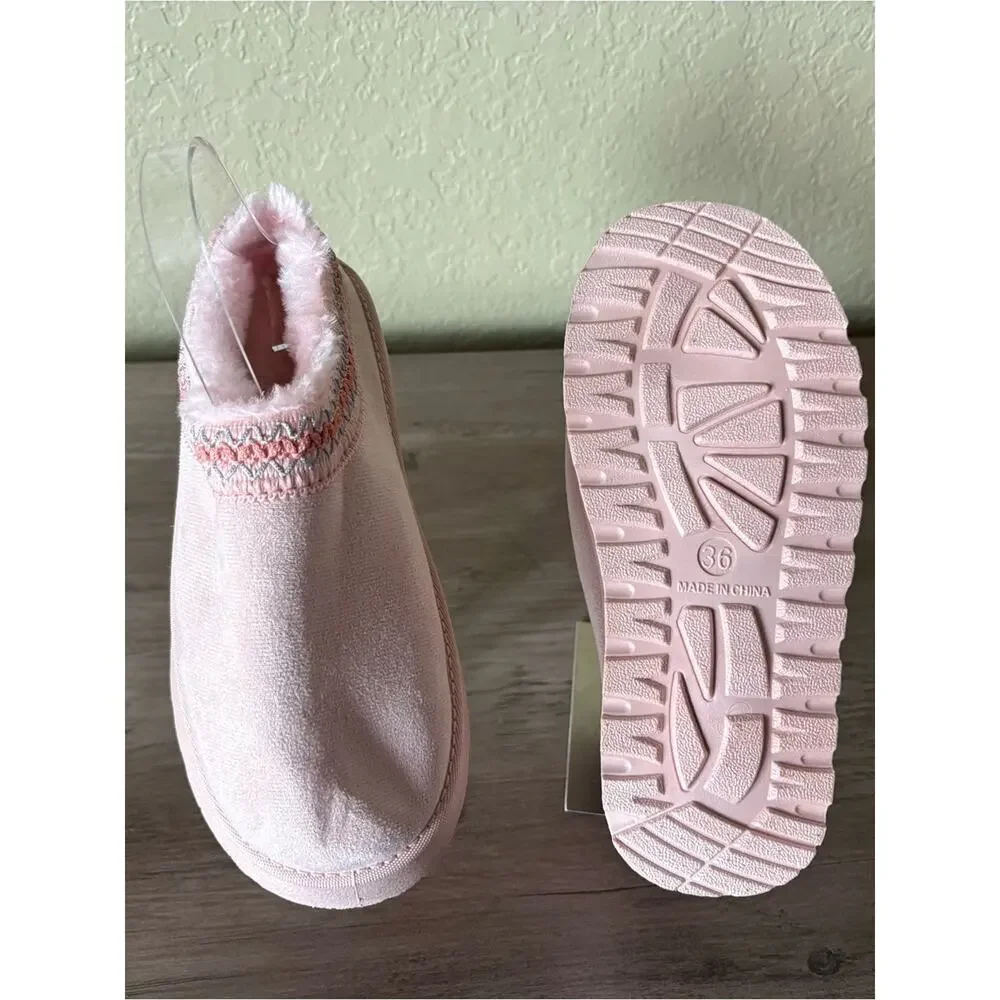 Pink Plush Clog Slippers Women’s EU 36 Cozy Faux Fur House Shoes NWOT